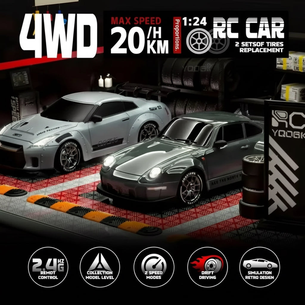 New RC Drift Car 4WD 1:24 Scale Remote Control Car with LED Lights 2.4Ghz 20KM/H RC Car Drifting Tires Racing Sport Vehicle Toy